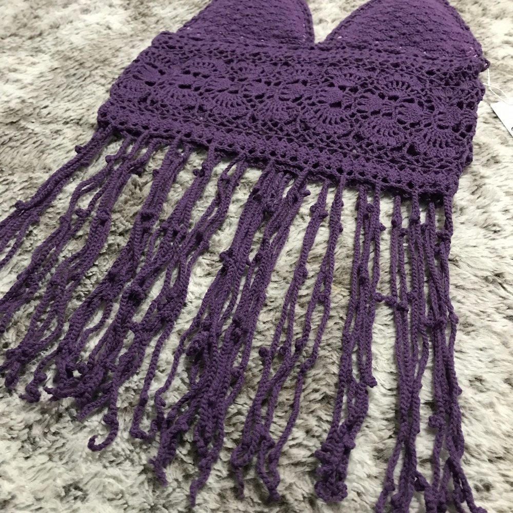 🦋Beauty And The Beach Handmade Crochet Fringe Purple Halter Beach Top